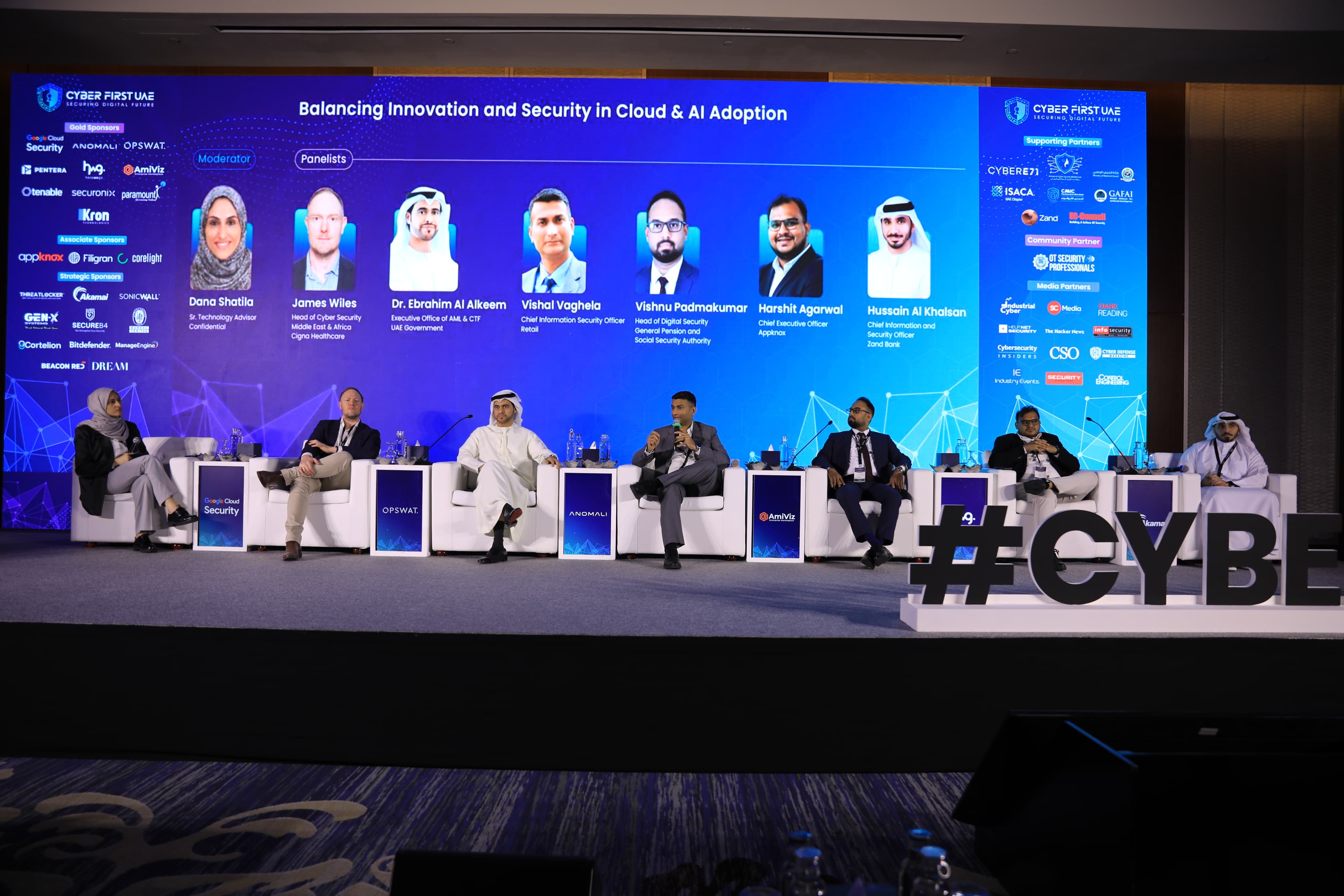 Panel discussion on stage at Cyber First UAE