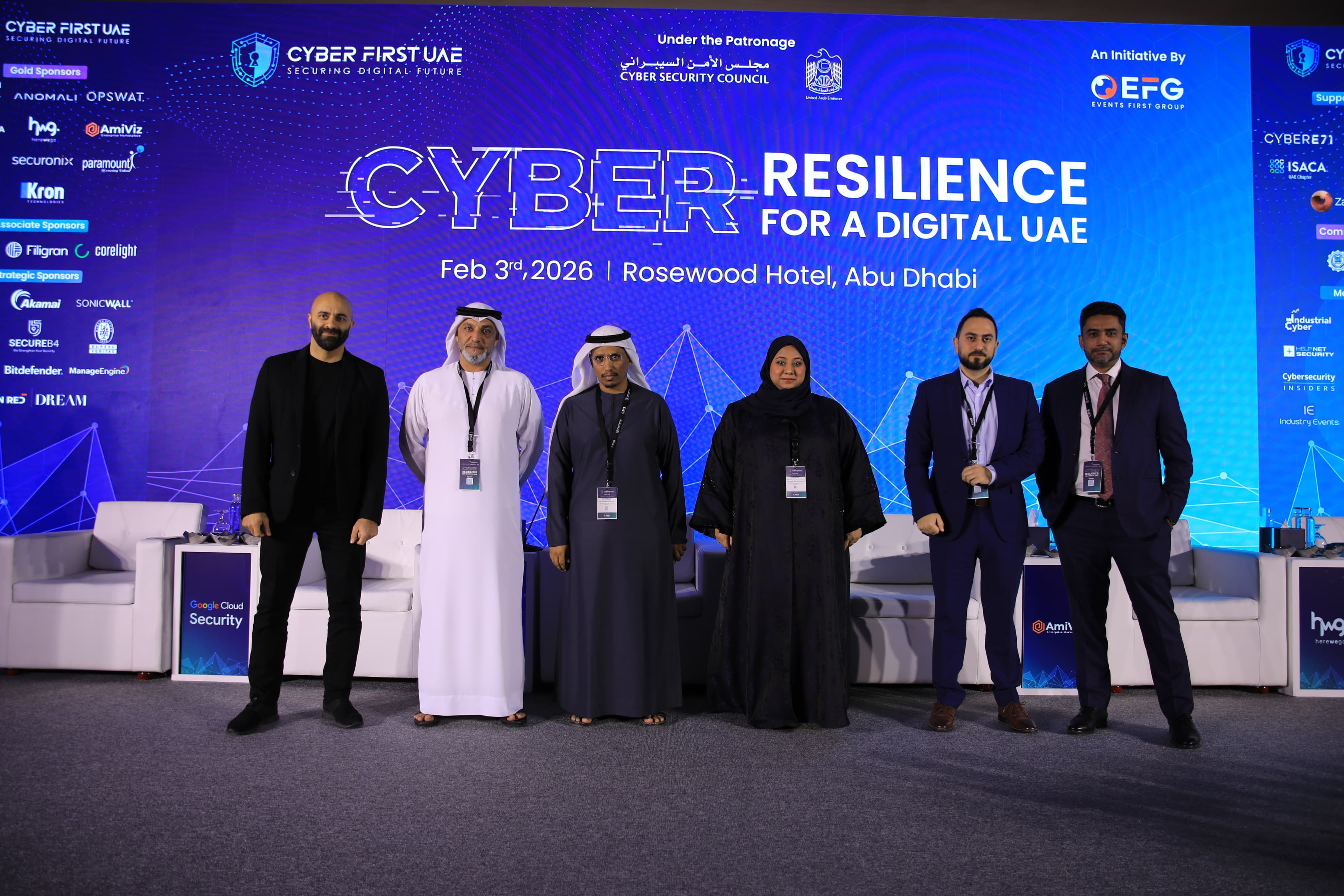 Group photo on stage at Cyber First UAE