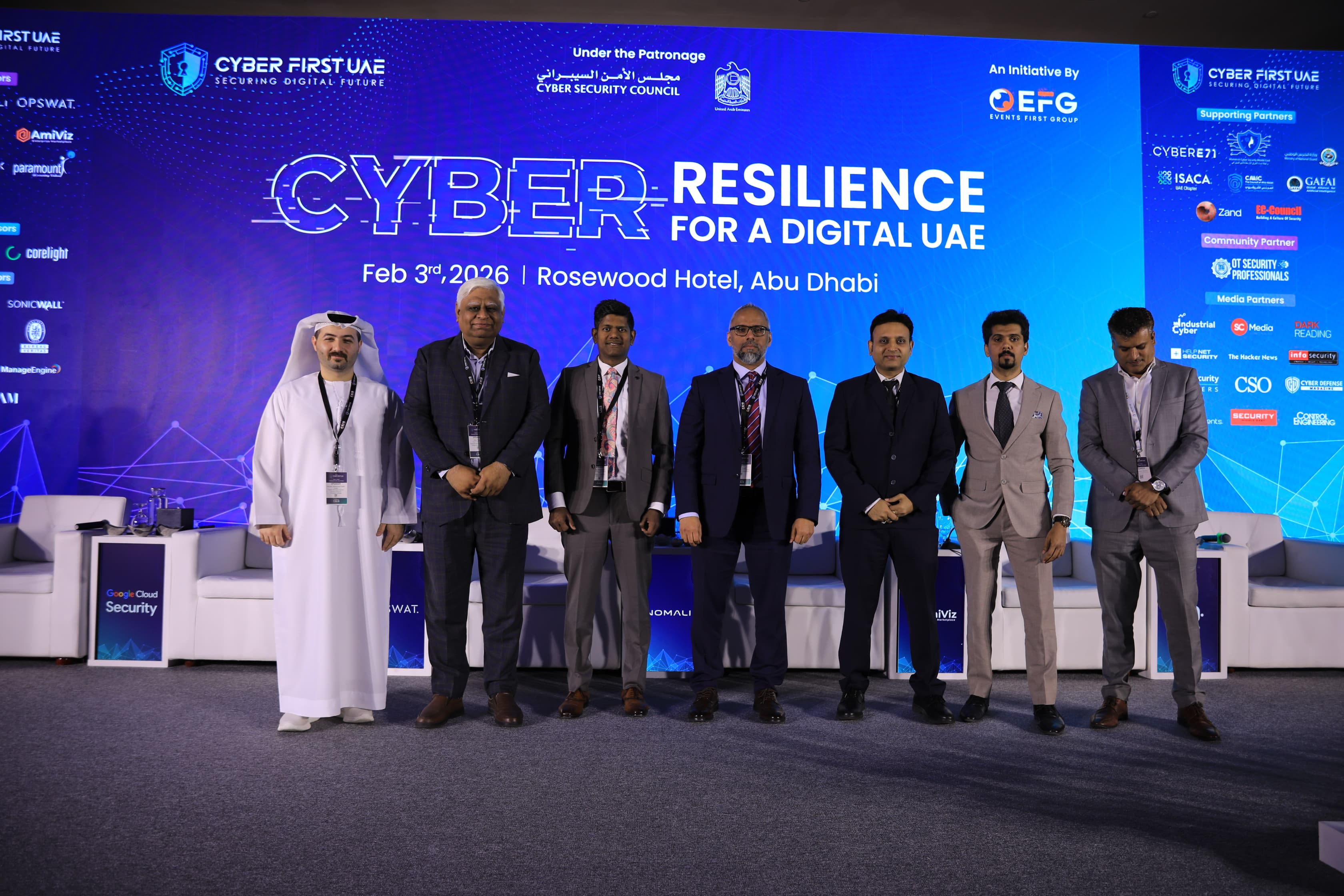 Group photo on stage at Cyber First UAE